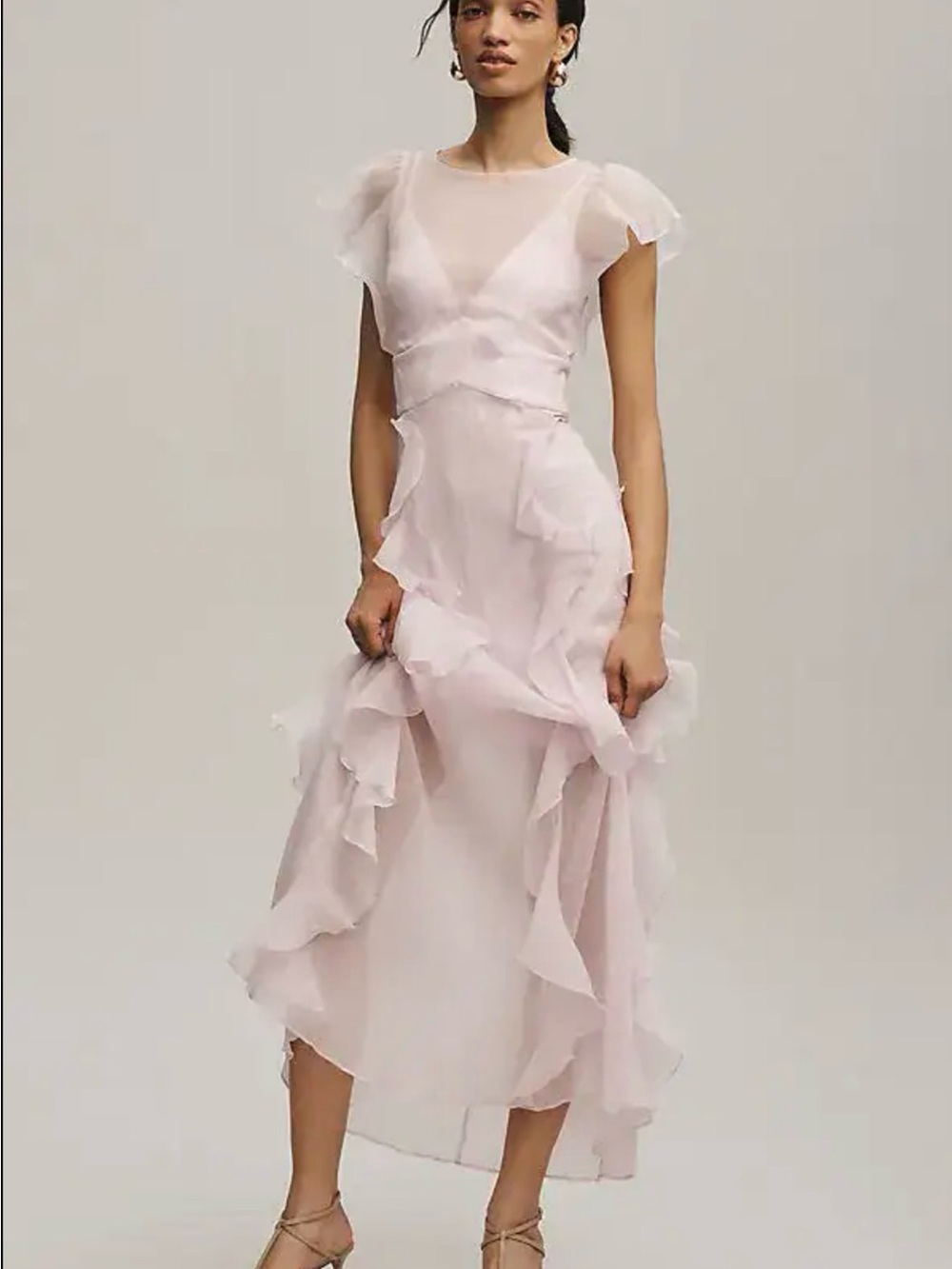 Hutch Soft Blush Ruffle Midi Dress